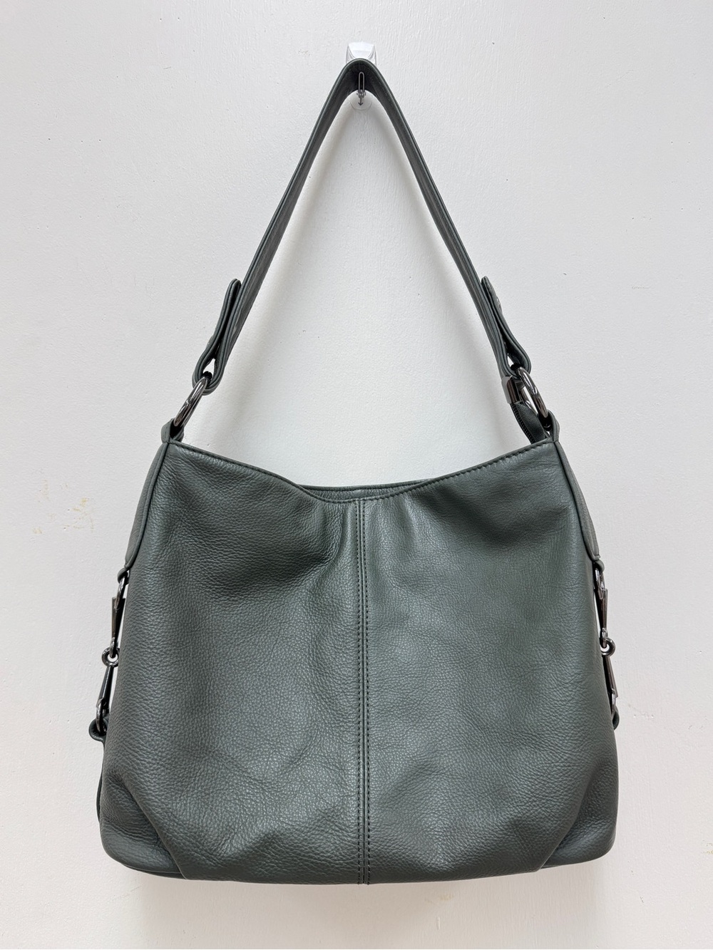 Dark Green Classic Leather Hobo Shoulder Bag Gunmetal Toned Hardware Fall Purse